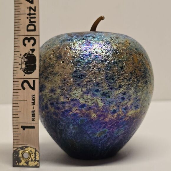 Vintage Orient & Flume Signed Iridescent Textured Glass Apple Paperweight - Picture 7 of 16